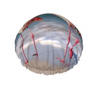 Cuffia da doccia con fenicottero che cammina sulla spiaggia, per donne e uomini, grande, riutilizzabile, a doppio strato, impermeabile, con fascia elastica, per tutte le acconciature, adatta ai viaggi