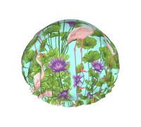 Cuffia da doccia con fenicottero e fiori d'amore per uomo da donna riutilizzabile impermeabile lunga e spessa cura dei capelli corti per bambini