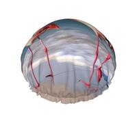 Cuffia da doccia con fenicottero rosa che cammina sulla spiaggia per le donne riutilizzabile a doppio strato cuffia da bagno tappi per capelli fascia elastica impermeabile da donna spa salone doccia