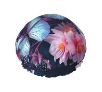 Cuffia da doccia con fiori di farfalla da donna, riutilizzabile e impermeabile, per bagno, cura della pelle e casa
