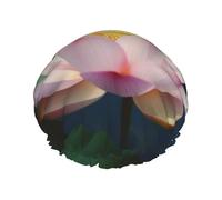 Cuffia da doccia con fiori di loto, per donne e uomini, regolabile, riutilizzabile, a doppio strato, impermeabile, fodera in EVA, fascia elastica per capelli per tutte le lunghezze di capelli