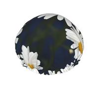 Cuffia da doccia con fiori e margherite, per donne e uomini, regolabile, riutilizzabile, a doppio strato, impermeabile, fodera in EVA, fascia elastica per capelli per tutte le lunghezze di capelli