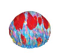 Cuffia da doccia con fiori rossi Bellissimi papaveri Tulipano Colori acrilici Espressionismo Sfondo blu Grandi cuffie da doccia Riutilizzabili Doppio strato Doccia Capelli Cuffia da bagno Elegante c