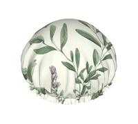 Cuffia da doccia con foglie e rami di salvia con fiori verdi per donne riutilizzabile a doppio strato cuffia da bagno tappi per capelli fascia elastica impermeabile da donna spa salone doccia cappelli