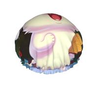 Cuffia da doccia con gatto che canta canti natalizi per donne e uomini, regolabile, riutilizzabile, a doppio strato, impermeabile, fodera in EVA, fascia elastica per capelli per tutte le lunghezze