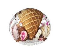 Cuffia da doccia con gelato per donne e uomini, regolabile, riutilizzabile, a doppio strato, impermeabile, fodera in EVA, fascia elastica per capelli per tutte le lunghezze di capelli