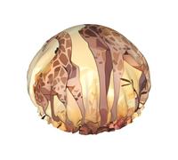 Cuffia da doccia con giraffa madre e bambino da donna, impermeabile, riutilizzabile, con cordino elastico lavabile, adatta per capelli lunghi e trecce, ideale per la doccia.