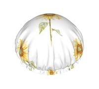 Cuffia da doccia con girasole in fiore per donne e uomini, riutilizzabile, impermeabile, antiscivolo, ad asciugatura rapida, grande cuffia per capelli lunghi e corti