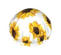 Cuffia da doccia con girasole, unisex, riutilizzabile, impermeabile, antiscivolo, ad asciugatura rapida, grande, per capelli lunghi e corti