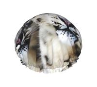 Cuffia da doccia con leopardo delle nevi dagli occhi blu per le donne riutilizzabile a doppio strato cuffia da bagno tappi per capelli fascia elastica impermeabile da donna spa salone doccia cappelli