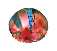 Cuffia da doccia con libellula sul fiore per le donne riutilizzabile a doppio strato cuffia da bagno tappi per capelli fascia elastica impermeabile da donna spa salone doccia cappelli per capelli