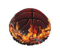 Cuffia da doccia con logo basket con fiamme, per donne e uomini, regolabile, riutilizzabile, a doppio strato, impermeabile, fodera in EVA, fascia elastica per capelli per tutte le lunghezze