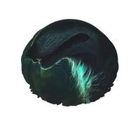 Cuffia da doccia con lupo verde, da donna, a doppio strato, spessa, riutilizzabile, impermeabile, con fascia elastica, lavabile, per uomini e donne, spa e salone