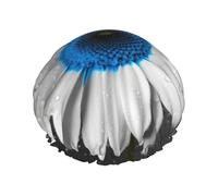 Cuffia da doccia con margherite bianche e blu, per donne e uomini, regolabile, riutilizzabile, a doppio strato, impermeabile, fodera in EVA, fascia elastica per capelli per tutte le lunghezze di
