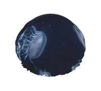 Cuffia da doccia con meduse nell'oceano profondo per donne, cuffie da bagno elastiche e riutilizzabili, cuffia da doccia a doppio strato impermeabile, cuffie da doccia da bagno