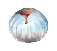 Cuffia da doccia con mongolfiera volante, per donne e uomini, grande, riutilizzabile, a doppio strato, impermeabile, con fascia elastica, per tutte le acconciature, adatta ai viaggi