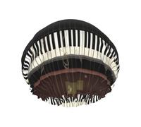 Cuffia da doccia con motivo chitarra pianoforte, per donne e uomini, regolabile, riutilizzabile, a doppio strato, impermeabile, fodera in EVA, fascia elastica per capelli per tutte le lunghezze di