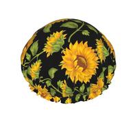 Cuffia da doccia con motivo girasole da donna e uomo, riutilizzabile, impermeabile, antiscivolo, ad asciugatura rapida, grande cuffia per capelli lunghi e corti