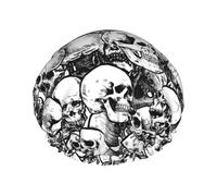 Cuffia da doccia con motivo teschi in bianco e nero da donna riutilizzabile grande cuffia da doccia da uomo Quick dry cura capelli lunghi corti bambini bagno