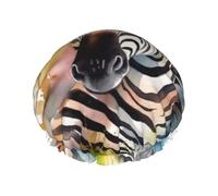 Cuffia da doccia con motivo zebrato per donne, riutilizzabile, a doppio strato, cuffia da bagno per capelli, fascia elastica impermeabile, da donna, spa e salone da doccia