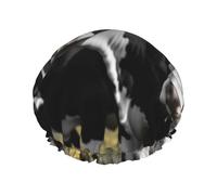 Cuffia da doccia con mucche bianche e nere per donne e uomini, grande, riutilizzabile, a doppio strato, impermeabile, con fascia elastica, per tutte le acconciature, adatta ai viaggi