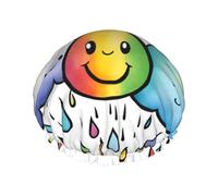 Cuffia da doccia con nuvole arcobaleno e gocce di pioggia, cuffie da bagno impermeabili riutilizzabili per donne e donne