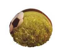 Cuffia da doccia con pallone da calcio su un campo, per donne e uomini, grande, riutilizzabile, a doppio strato, impermeabile, con fascia elastica, per tutte le acconciature, adatta ai viaggi