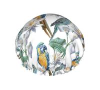 Cuffia da doccia con pappagalli sui rami, unisex, riutilizzabile, impermeabile, antiscivolo, ad asciugatura rapida, grande, per capelli lunghi e corti