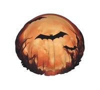 Cuffia da doccia, con pipistrello, sole, foresta, sentiero, da donna, riutilizzabile, impermeabile, cuffia per capelli per doccia, doppio strato, fascia elastica per capelli lunghi