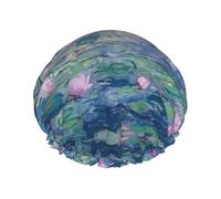 Cuffia da doccia con pittura a olio di loto, da donna, elastica e riutilizzabile, cuffia da doccia a doppio strato impermeabile, cuffie da doccia