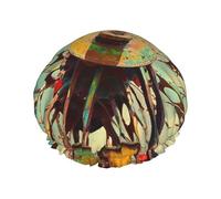 Cuffia da doccia con pittura a olio, riutilizzabile, a doppio strato, impermeabile, con fascia elastica, cappello da bagno per spa, salone, doccia, per donne e uomini