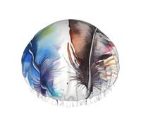 Cuffia da doccia con piume di animali ad acquerello arte astratta riutilizzabile a doppio strato cuffia impermeabile per capelli con fascia elastica cappello da bagno spa salone doccia cappello per