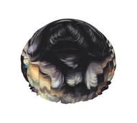 Cuffia da doccia con ritratto di carlino, per donne e uomini, grande, riutilizzabile, a doppio strato, impermeabile, con fascia elastica, per tutte le acconciature, adatta ai viaggi