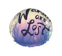 Cuffia da doccia, con scritta in lingua inglese "Not All Those Who Wander Are Lost", cuffia da doccia riutilizzabile, impermeabile, cuffia per capelli lunghi a doppio strato
