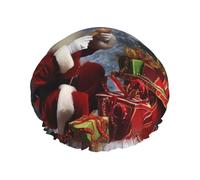 Cuffia da doccia con scritta Merry Christmas Santa'S Gift per le donne riutilizzabile a doppio strato cuffia da bagno tappi per capelli fascia elastica impermeabile da donna spa salone doccia cappelli