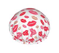 Cuffia da doccia con stampa a labbra, riutilizzabile, a doppio strato, mantiene i capelli asciutti, si adatta a tutte le teste