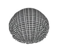 Cuffia da doccia con stampa a quadri grigi, riutilizzabile, a doppio strato, mantiene i capelli asciutti, si adatta a tutte le teste