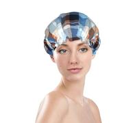 Cuffia da doccia con stampa a scacchi, impermeabile, riutilizzabile, per capelli da donna, a doppio strato, elastico, protezione per capelli