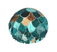 Cuffia da doccia con stampa a squame di sirena, doppio strato, traspirante, cinghia elastica regolabile, durevole