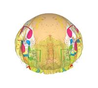 Cuffia da doccia con stampa a tema musica astratta per le donne riutilizzabile impermeabile, cuffia per capelli da doccia a doppio strato con cinturino elastico, taglia unica