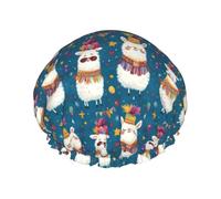 Cuffia da doccia con stampa alpaca per le donne, riutilizzabile, a doppio strato, fascia elastica, per capelli lunghi, per doccia