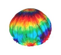 Cuffia da doccia con stampa arcobaleno tie dye, riutilizzabile, doppio strato, accessori da viaggio per hotel, accessori per salone da doccia, taglia unica