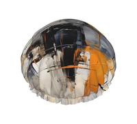 Cuffia da doccia con stampa artistica astratta grigia e gialla, riutilizzabile, a doppio strato, traspirante, ad asciugatura rapida, perfetta per casa, spa, hotel e viaggi