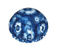 Cuffia da doccia con stampa astratta con linee blu da donna, riutilizzabili, a doppio strato, fascia elastica per capelli lunghi, cuffia da bagno per doccia