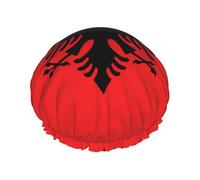 Cuffia da doccia con stampa bandiera albanese, a doppio strato, traspirante, con cinghia elastica regolabile, durevole