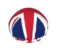Cuffia da doccia con stampa bandiera britannica, per donne e uomini, riutilizzabile a doppio strato, con fascia elastica, L