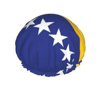 Cuffia da doccia con stampa bandiera della Bosnia ed Erzegovina - Cuffia riutilizzabile per capelli con protezione a doppio strato, traspirante e resistente, per viaggi