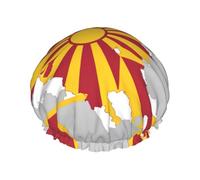 Cuffia da doccia con stampa bandiera della Macedonia del Nord Map02, cuffia da doccia morbida foderata a doppio strato lavabile con fascia elastica larga per vasca da bagno