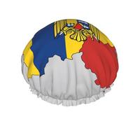 Cuffia da doccia con stampa bandiera della Romania Map01, morbida e foderata, a doppio strato, lavabile, ampia fascia elastica per capelli e doccia