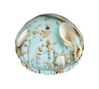 Cuffia da doccia con stampa blu oceano, mare, spiaggia, conchiglie, stella marina, cuffia da doccia da donna, grande fascia elastica lavabile